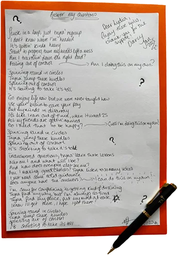Hand Written Lyric Sheet Merch